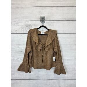 Old Navy Plus Size Tan Wool-Blend Ruffle Tie-Front Cropped Cardigan Size 3X